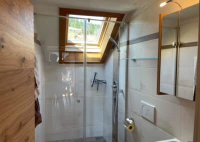Begehbare Dusche und WC unter dem Dachfenster